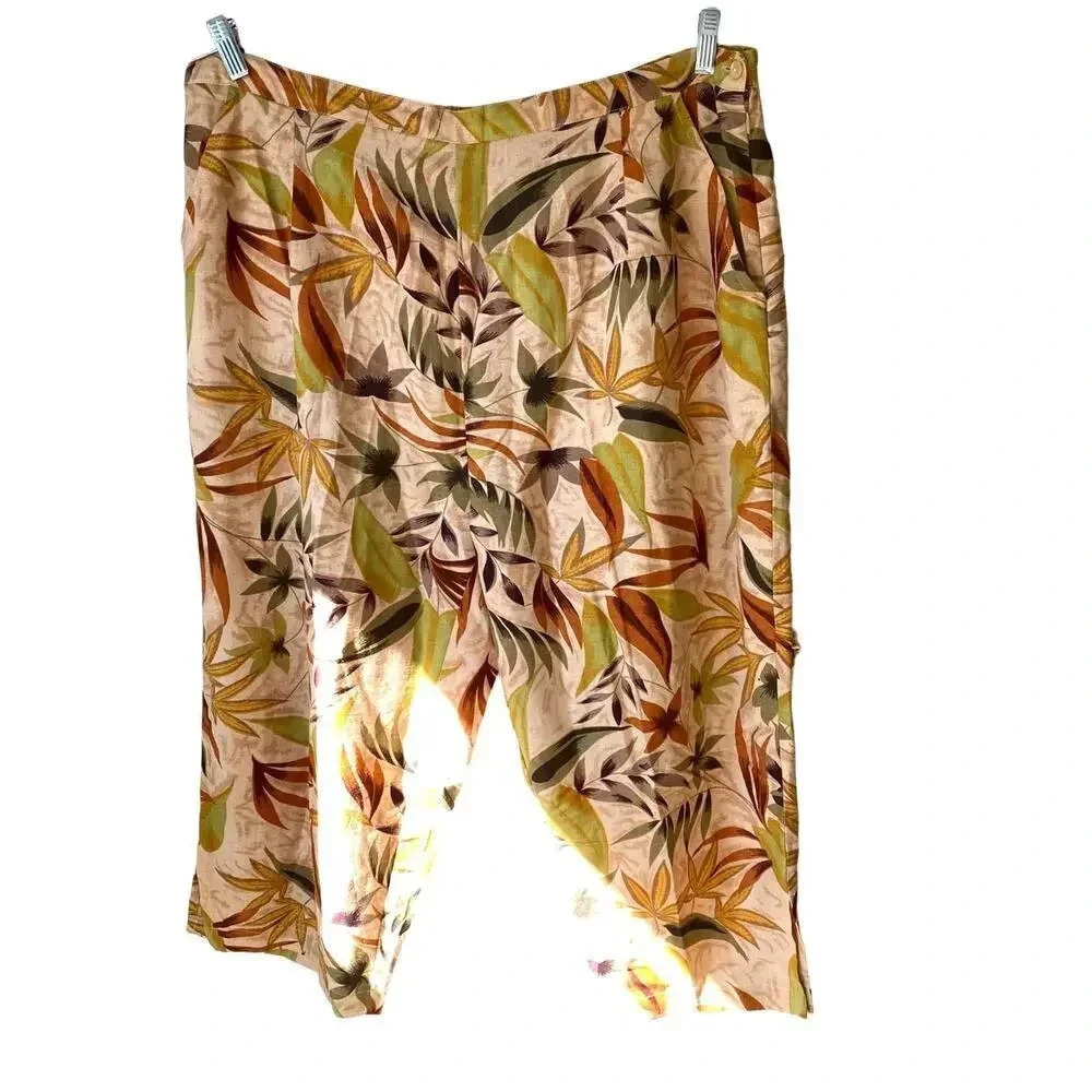 Kaktus Grannycore Linen blend Casual Pull on Capri Pants  Women Plus 1X Pockets